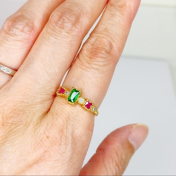 Green Emerald Ruby Princess Crystal CZ Gold Ring 6 - Picture 5 of 5